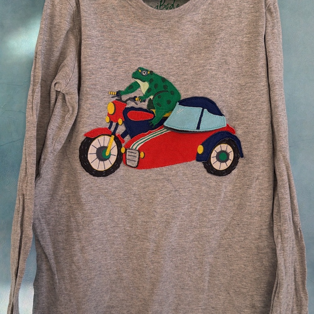 Mini Boden Gray Tee with Frog on Red Motorcycle